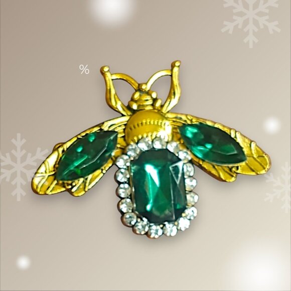 Athena Galore Jewelry - Elegant Green Rhinestone Bee Brooch